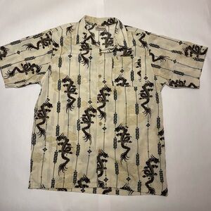 Men's Casual Cream Shirt with Black Dragon Pattern